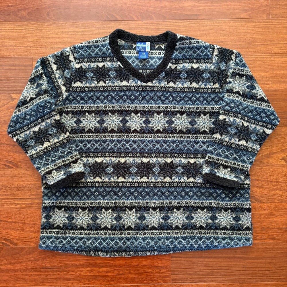 Venezia Jeans Womens Fair Isle Pullover Size 18/20 (2XL) Made in USA V-Neck 90s